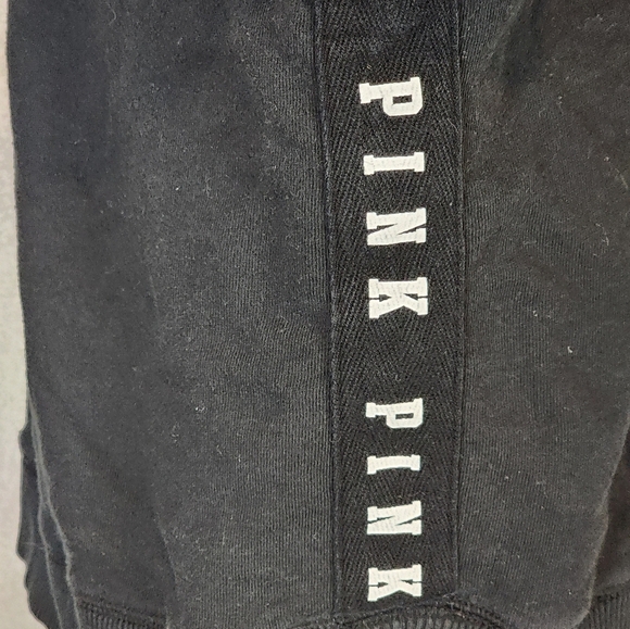 VS PINK Quarter Zip Pullover Sweatshirt Black Logo Side Stripe Relaxed Fit - Picture 7 of 10